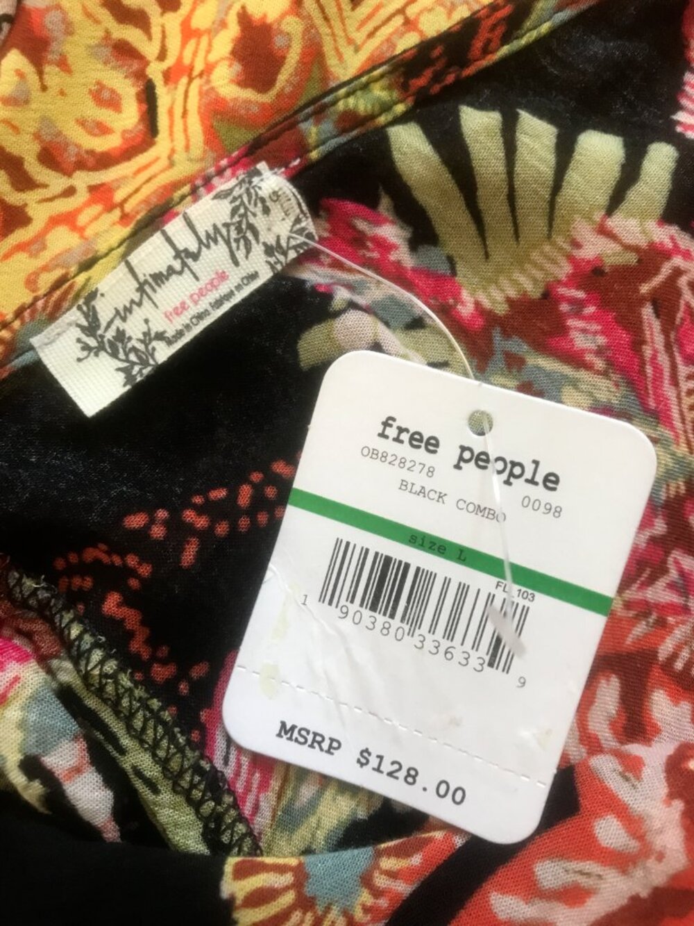 Free People Wildflower Black Multi Print Slip Maxi Dress L Boho Summer - Picture 11 of 14
